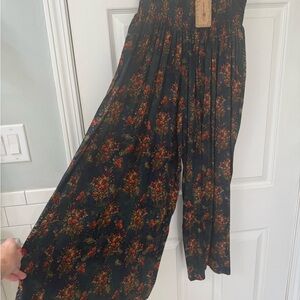 NATURAL LIFE Floral Wide Leg Pants - Navy/ Orangey/Red multi color